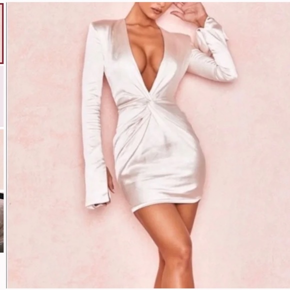House of CB Dresses & Skirts - House Of CB, 'Naia' Champagne Long Sleeve Satin Dress, Size M